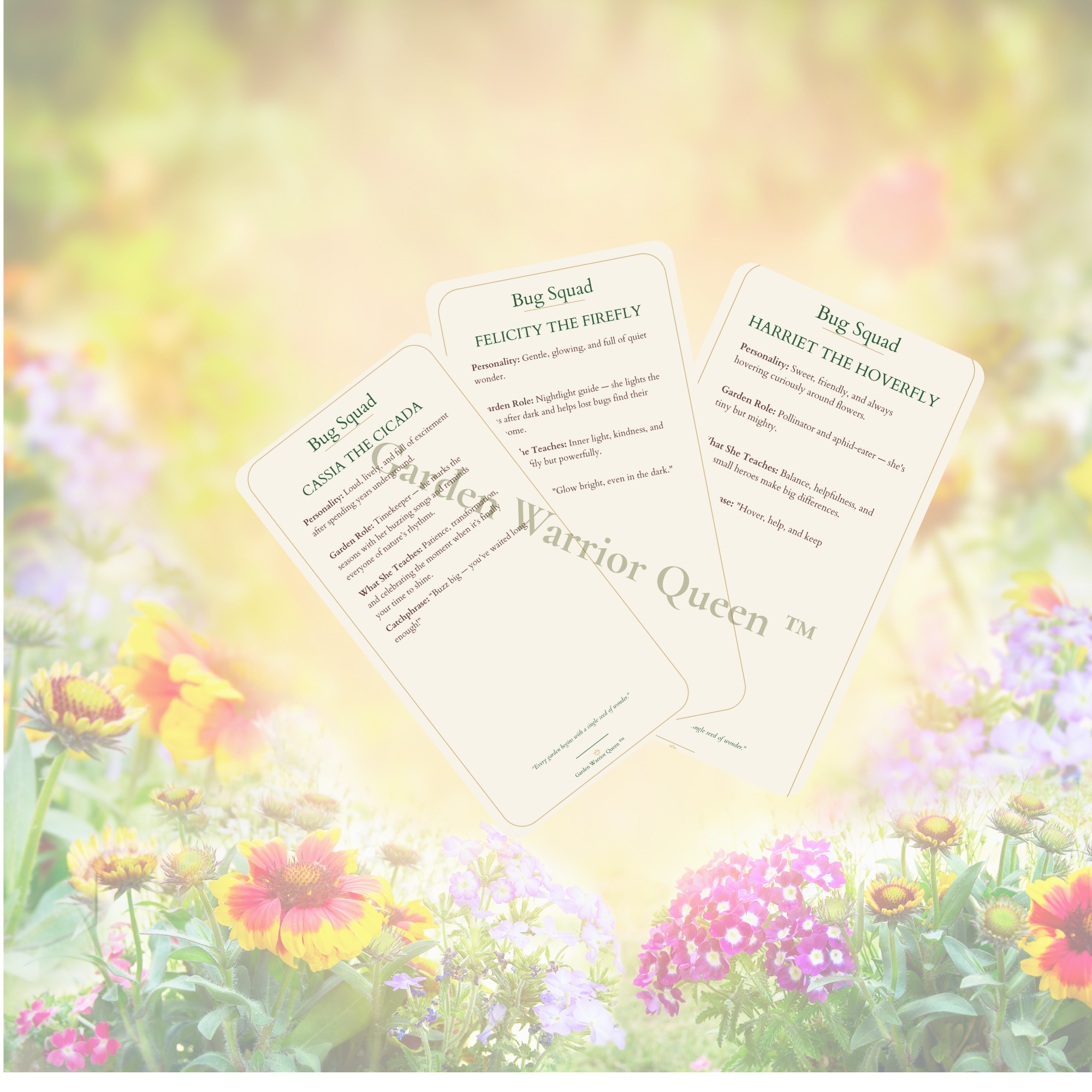 garden warrior queen bug squad character cards back samples garden warrior queen bug squad card back samples character cards